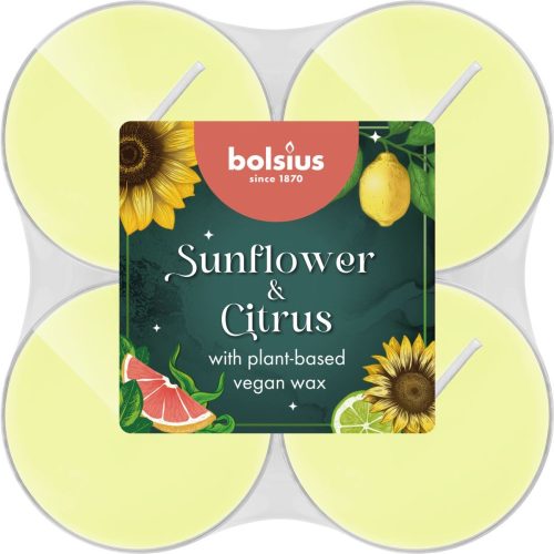 Bolsius illatos maxi teamécses  - Napraforgó & Citrus, 8 db
