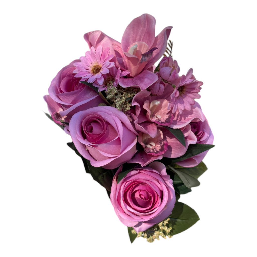 Rózsa, orchidea csokor - 12 szál - Ciklámen